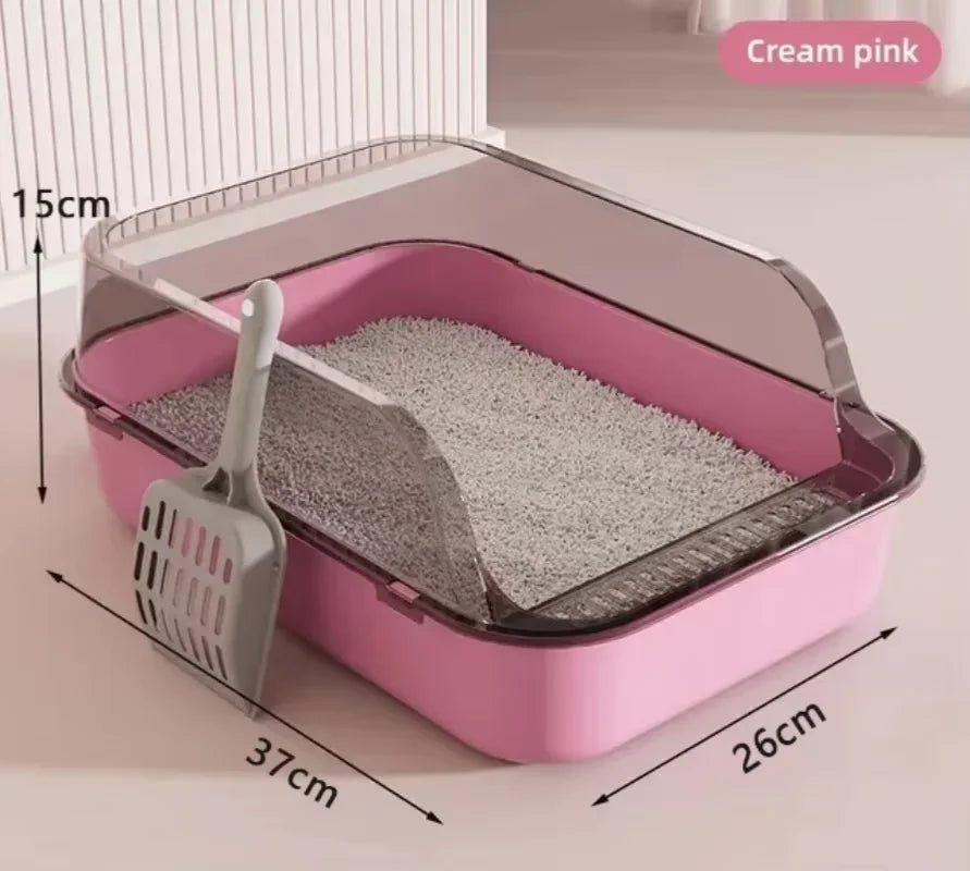 Semi-Enclosed Cat Litter Box Splashproof Kitten Toilet Tray