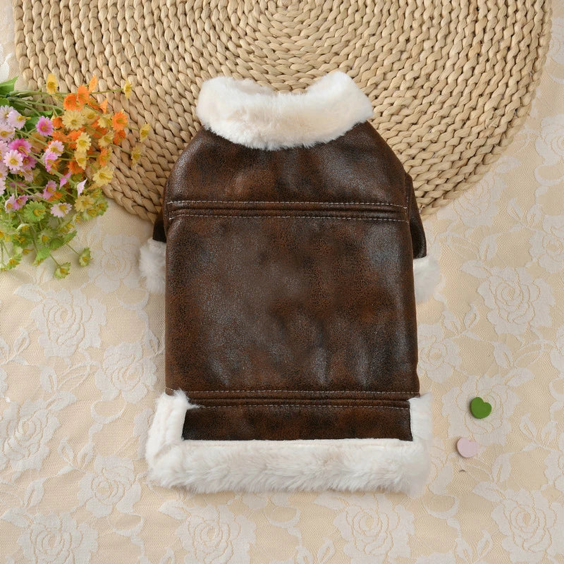 Winter Dog Clothes Pet Dog Plus Velvet Warm Thickening Leather Coat Jacket