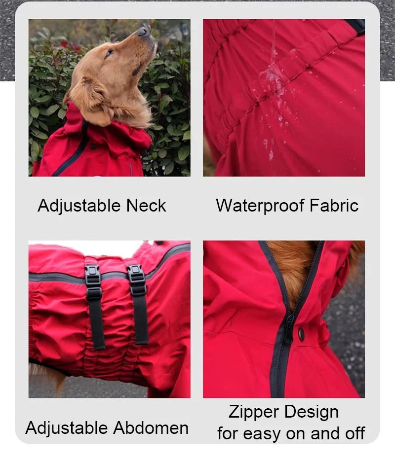 Waterproof Pet Dog Jacket Reflective Rain Dog Coat Red Dog Jumpsuits