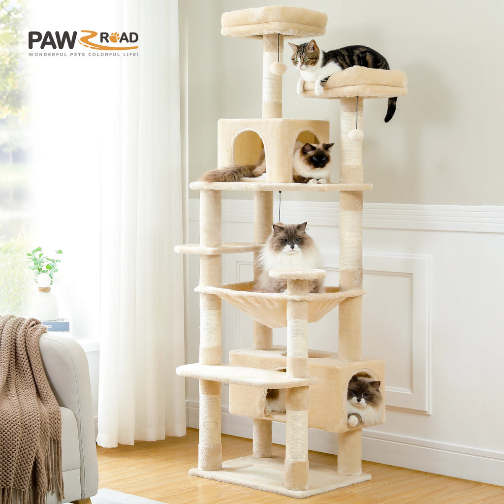 Large Cat Tree and Tower for Indoor Cats With Sisal-Covered Scratching Posts