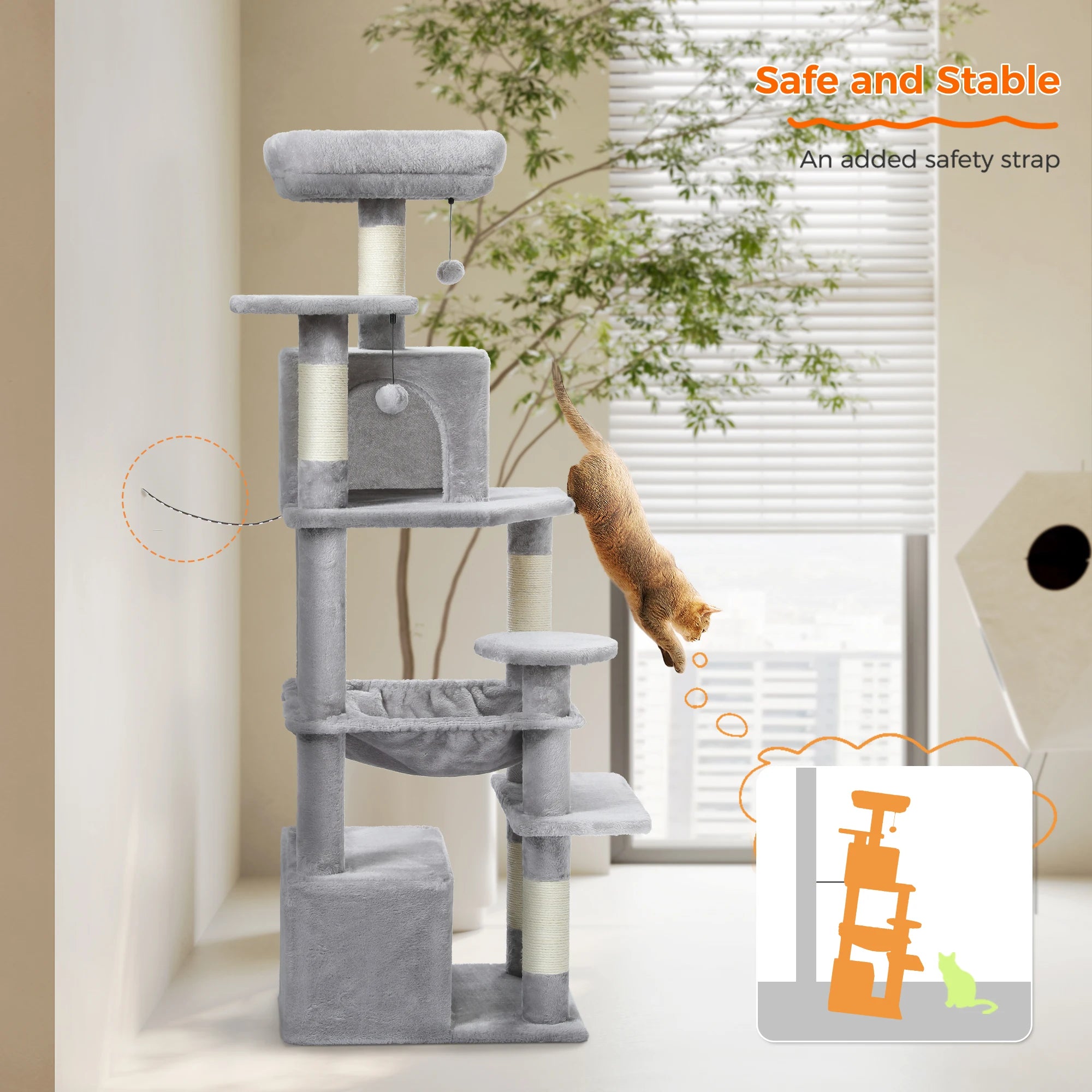 Large Cat Tree and Tower for Indoor Cats With Sisal-Covered Scratching Posts