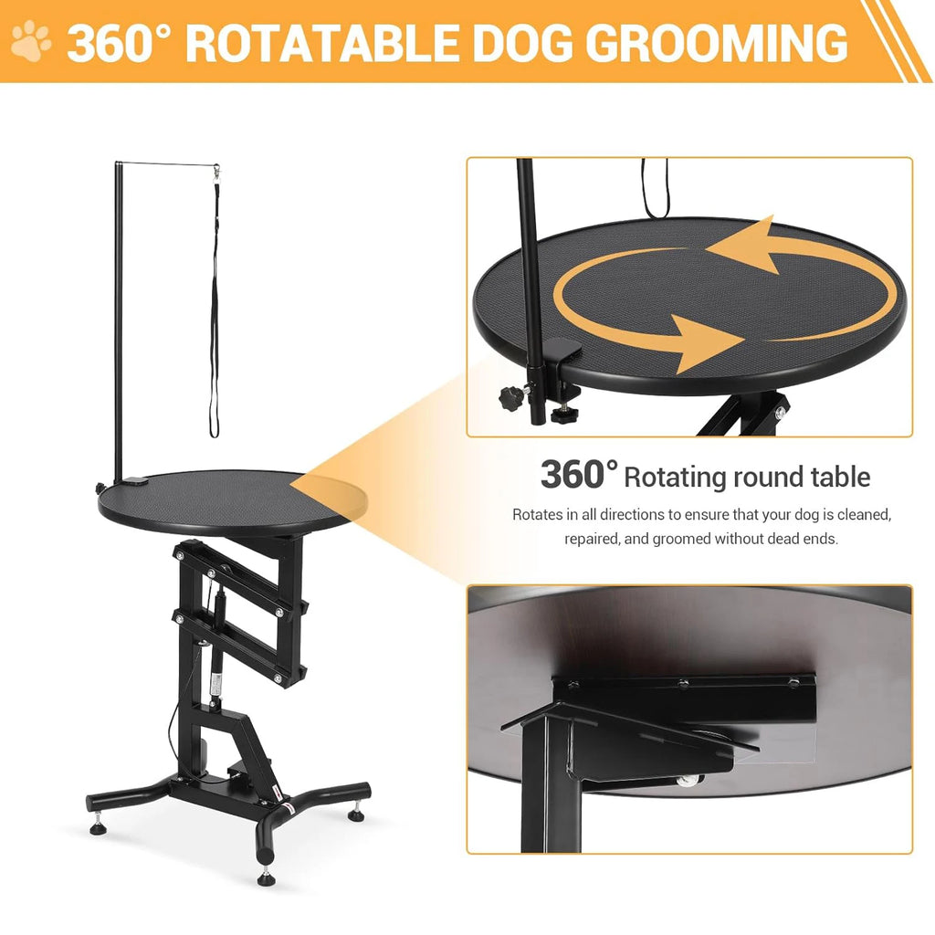 24in Hydraulic Lift Dog Grooming Table 360° Rotating Non-Slip Pet Station For Small Dogs Adjustable Arm Home Grooming Table