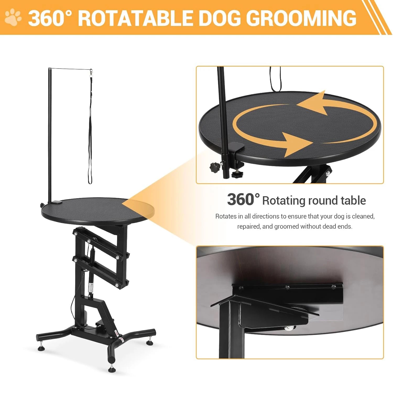 24in Hydraulic Lift Dog Grooming Table 360° Rotating Non-Slip Pet Station For Small Dogs Adjustable Arm Home Grooming Table