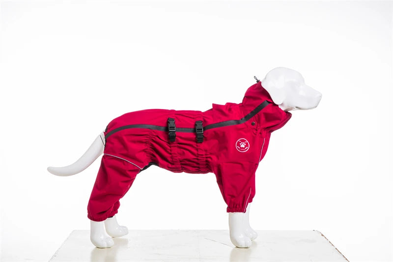 Waterproof Pet Dog Jacket Reflective Rain Dog Coat Red Dog Jumpsuits