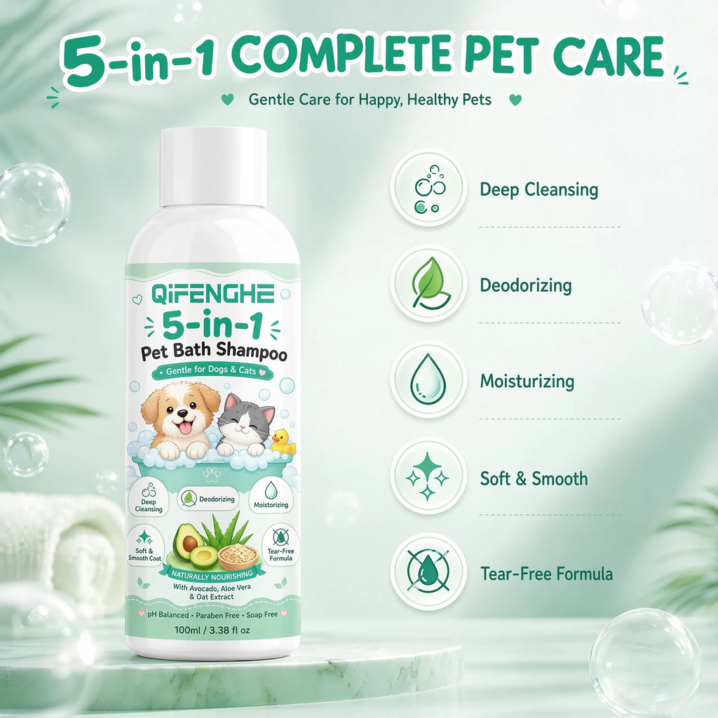 5-in-1 Pet Bath Shampoo for Dogs & Cats, Tear-Free Oatmeal Aloe Avocado