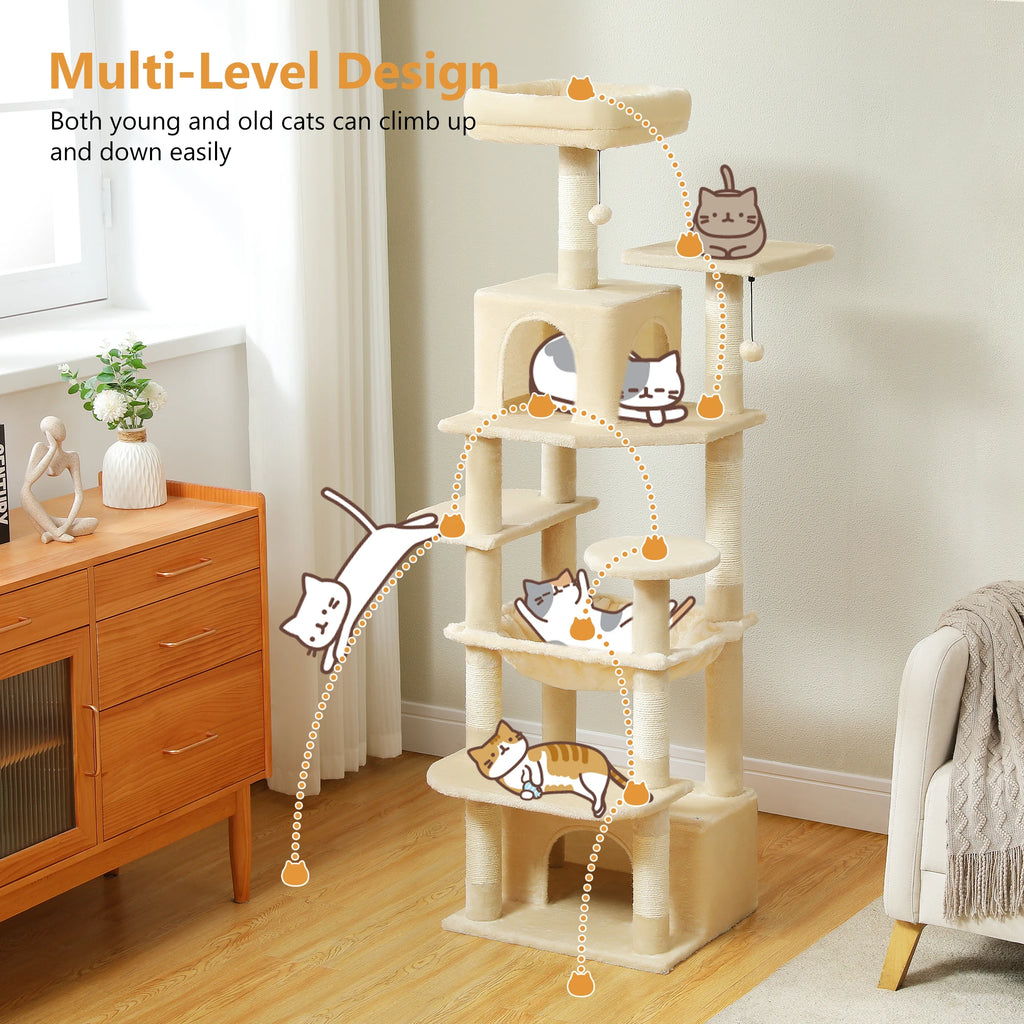 Large Cat Tree and Tower for Indoor Cats With Sisal-Covered Scratching Posts