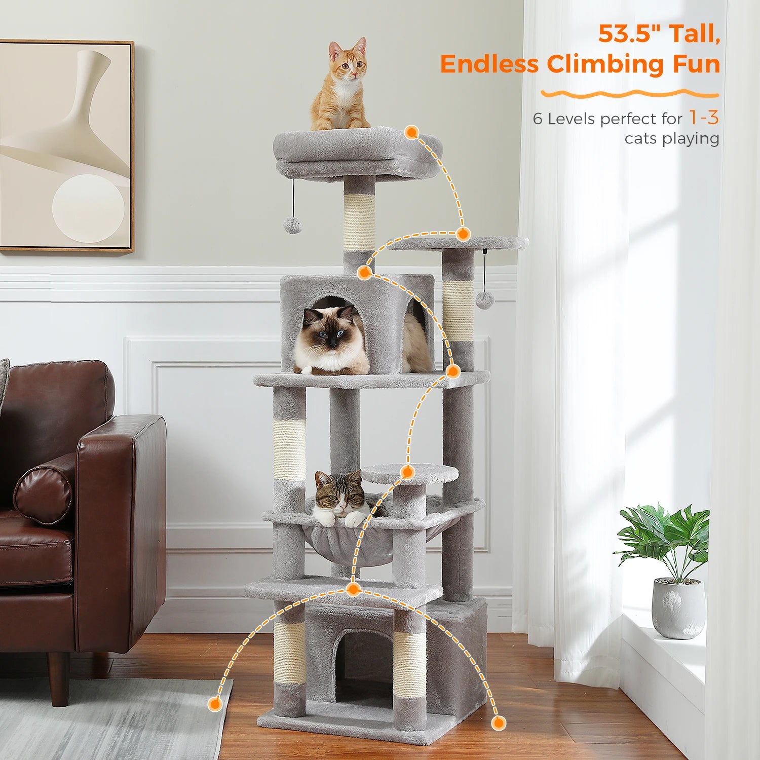 Large Cat Tree and Tower for Indoor Cats With Sisal-Covered Scratching Posts