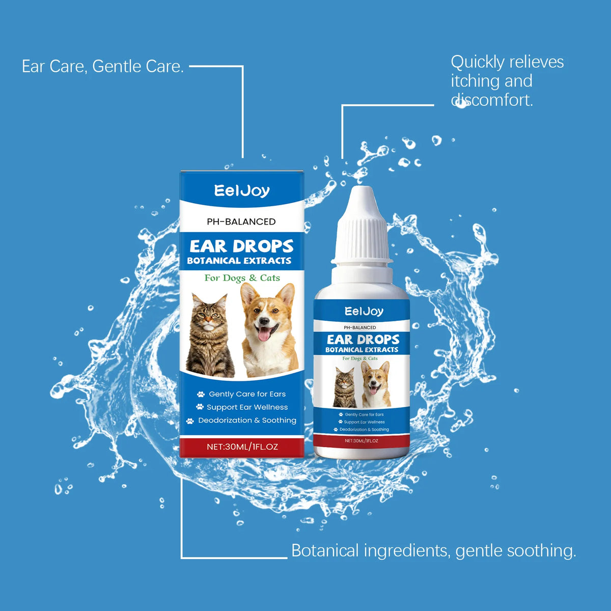 EelJoy Pet Ear Drops Dissolve Ear Wax Odor Remover Anti Itching Natural Non Irritating