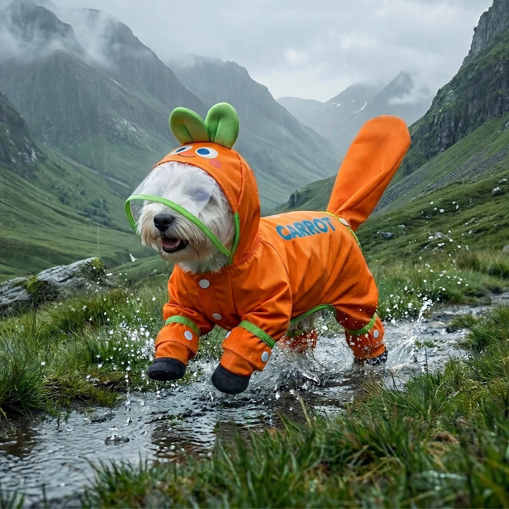 Orange Carrot Dog Raincoat Four Legged Waterproof All Inclusive Clothing Summer Rainy Day