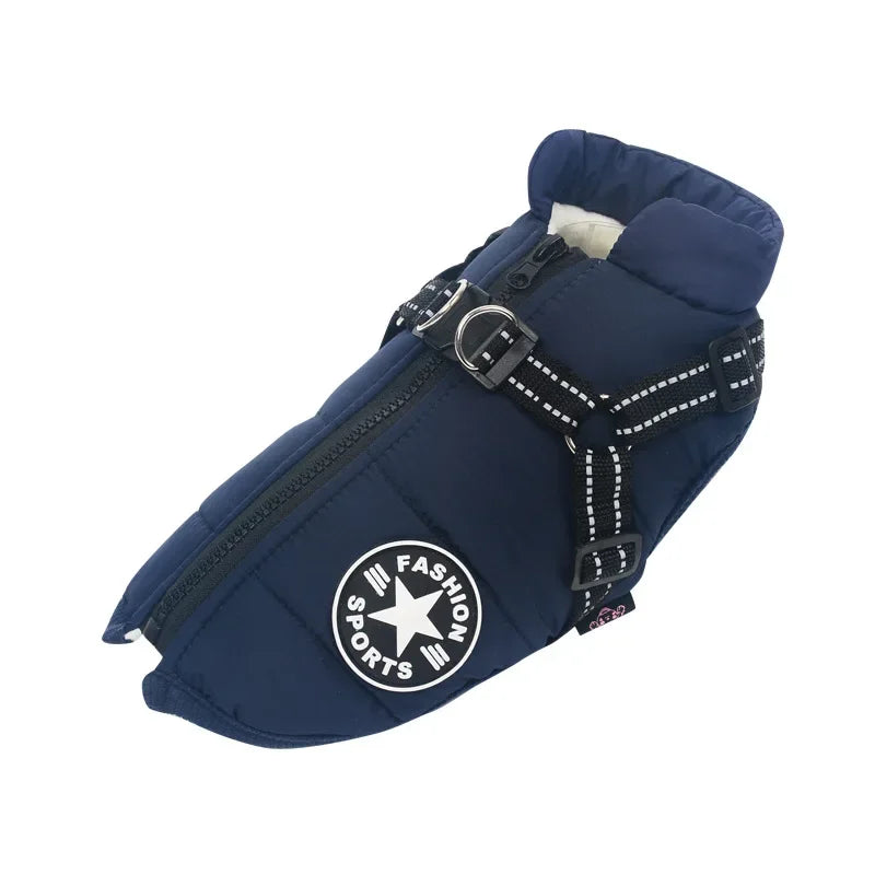 Waterproof Warm Dog Jacket Vest Winter Dog Clothes With Harness French-Bulldog