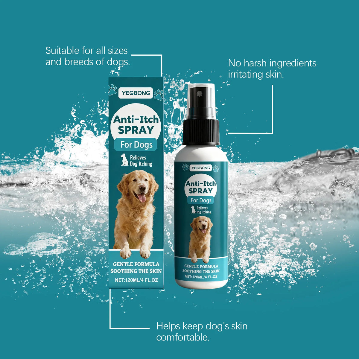 YEGBONG Dog Anti Itch Spray Gentle Skin Care Spray Soothe Irritated Skin Relieve Dog Itching