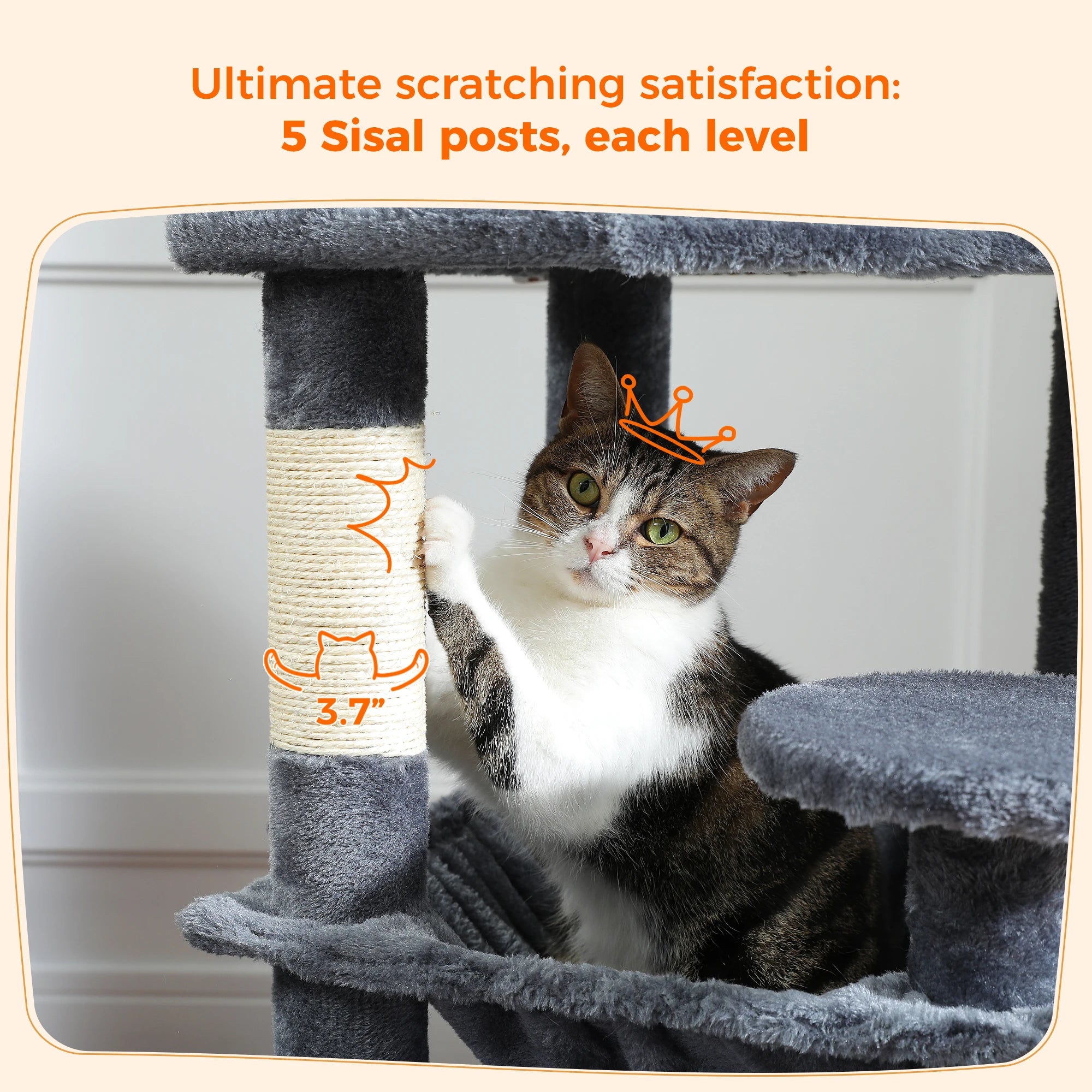 Large Cat Tree and Tower for Indoor Cats With Sisal-Covered Scratching Posts