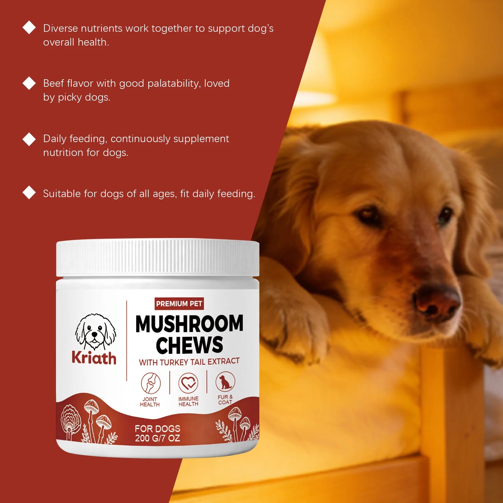 Kriath Beef Flavor Dog Nutrition Chews Improve Pet Vitality Balance Intestinal Flora Skin Coat Wellness