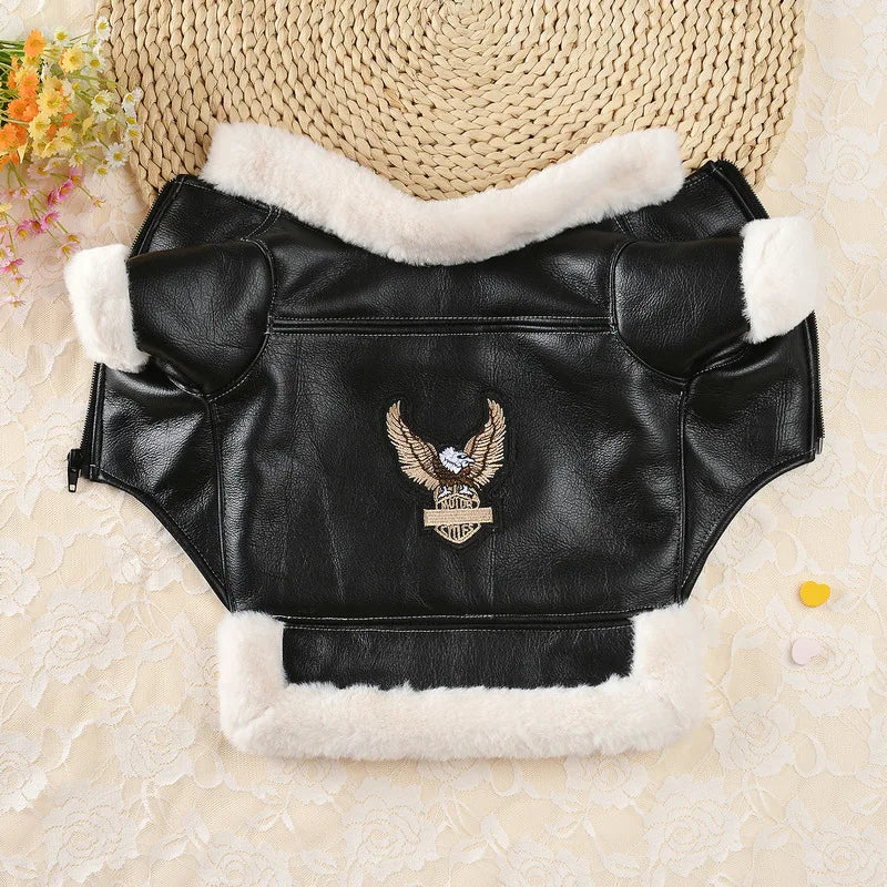 Winter Dog Clothes Pet Dog Plus Velvet Warm Thickening Leather Coat Jacket